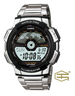 【天龜】CASIO 十年電力 世界地圖 儀表板風格電子錶款 AE-1100WD-1