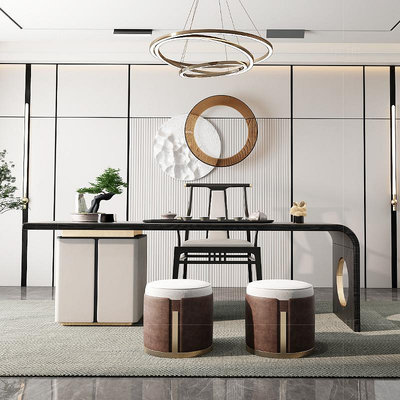 桌椅組新中式輕奢實木茶桌椅組合 辦公室功夫茶臺現代簡約泡茶禪意書桌
