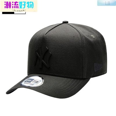 【鴨舌帽】韓國NEWERA帽子潮牌洋基隊金屬大標NY鴨舌帽MLB棒球帽高頂全黑色-潮流好物