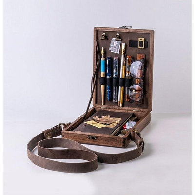 熱銷藝術生作家畫家木質背包木盒公文包個性學生獎品斜跨式木質文具盒