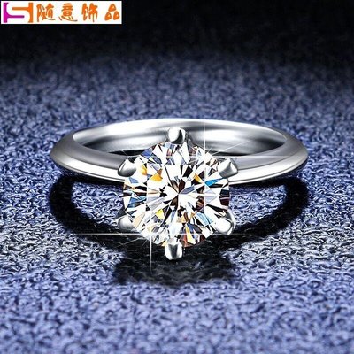 [附有GRA證書]莫桑石100%s925純銀六爪鑽石戒指~隨意飾品