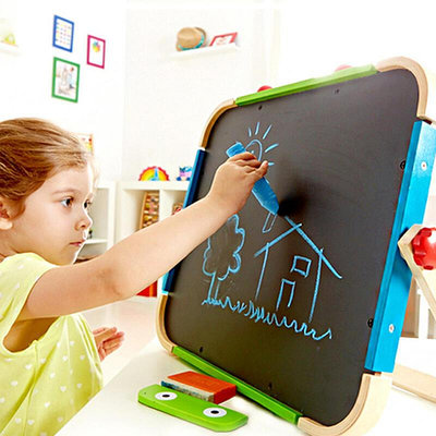 畫板hape兒童畫板性力小黑板寶寶雙面寫字板家用白板涂鴉畫架木制
