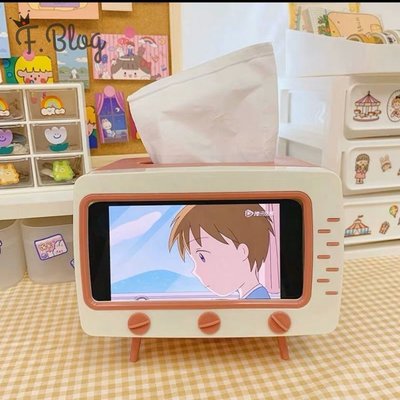 韓國ins創意可愛少女心可愛電視造型手機支架桌面抽紙盒紙巾盒-好鄰居百貨