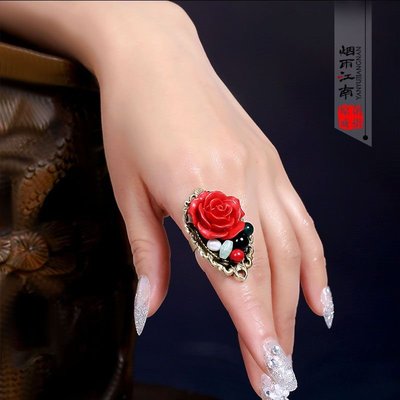 古風民族風飾品 戒指 指環 紅色中國風戒指食指夸張原創大指環復古高級感裝飾品女YY010