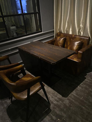 實木清吧酒吧桌椅工業風咖啡廳卡座沙發美式復古燒烤店桌子商用椅 自行安裝