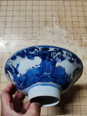 晚清福祿壽三星高足碗，品相口徑有沖線及飛皮剝釉，高6.3CM 古董 古玩 老物件【二手】-1042