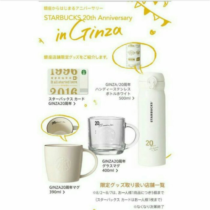 日本星巴克銀座店☆20週年限定款☆玻璃馬克杯(400ml)最後一個！！！ | Yahoo奇摩拍賣