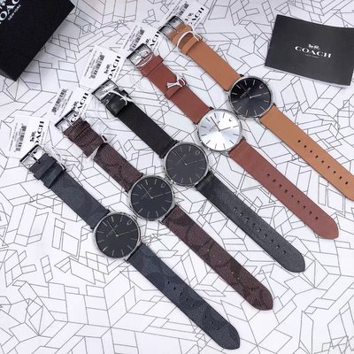 現貨COACH 男手錶 CHARLES系列真皮手錶 男錶 超薄大錶盤腕錶明星同款熱銷