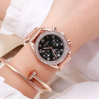 熱銷 古歐GUOU運動手錶腕錶日歷水鉆時尚女士六針多功能玫瑰金鑲鉆手錶腕錶729 WG047
