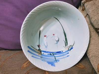 台灣早期手繪大雙鶴(尚好)碗公/ 直徑22公分/ 雙鶴比較大隻