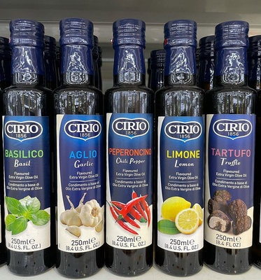 2/18前 最少需任買2瓶 義大利Cirio調味橄欖油250ml 口味：羅勒風味/大蒜風味/辣味/檸檬風味/松露風味 頁面是單瓶價