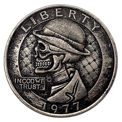 特價！1977流浪者骷髏頭硬幣仿古舊銅銀紀念章 收藏幣銅銀幣浮雕紀念幣