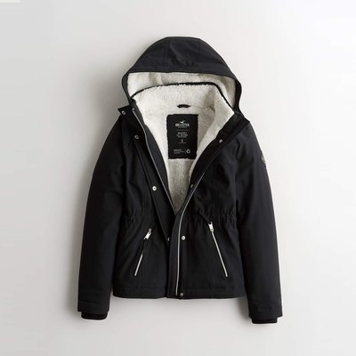 【HOLLISTER Co.】【零碼XS】HC女款風衣外套縮腰白羔毛黑 F02201212-17