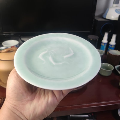 龍泉青瓷鯉魚壺承果盤，直徑17.5cm，原礦創新釉水顏色介于