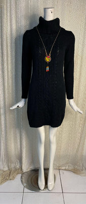 Y98 UNIQLO黑色麻花紋羊毛混織 鬆高領 連身裙洋裝S號