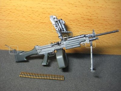 B5兵工裝備 HOTTOYS美軍1/6超可動長管型M249班用機槍一挺(附彈盒+彈鍊) mini模型