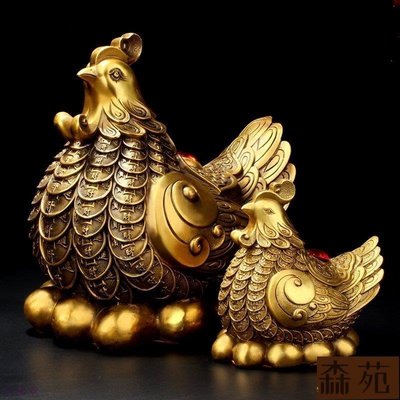 熱銷  黃銅金錢母雞擺件金雞下蛋孵蛋母雞中式創意家居裝飾品大小 B18162