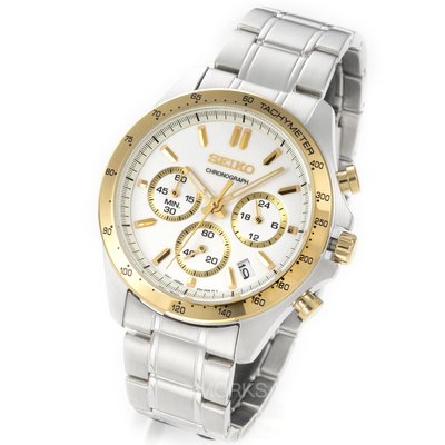 SEIKO SBTR024 精工錶 手錶 41mm 三眼計時 白色面盤 金色錶圈 鋼錶帶 男錶女錶