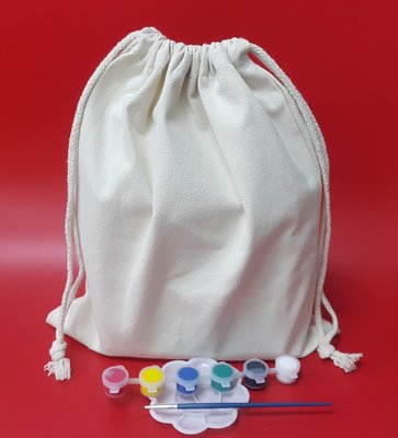 【五旬藝博士】空白 大束口袋+顏料/組合 簡易素雅 胚布袋 環保袋 蝶古巴特 彩繪胚布袋