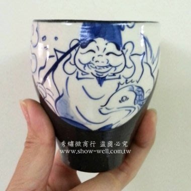 日本 京燒 清水燒 嘉峰陶苑 陶器 酒器 陶杯 啤酒杯 茶杯 七福神-惠比壽