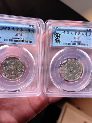 銅錢古錢幣錢幣收藏 清代 宣統元寶東三省造 二角龍 牛角龍 梅花鹿角龍 一對2085