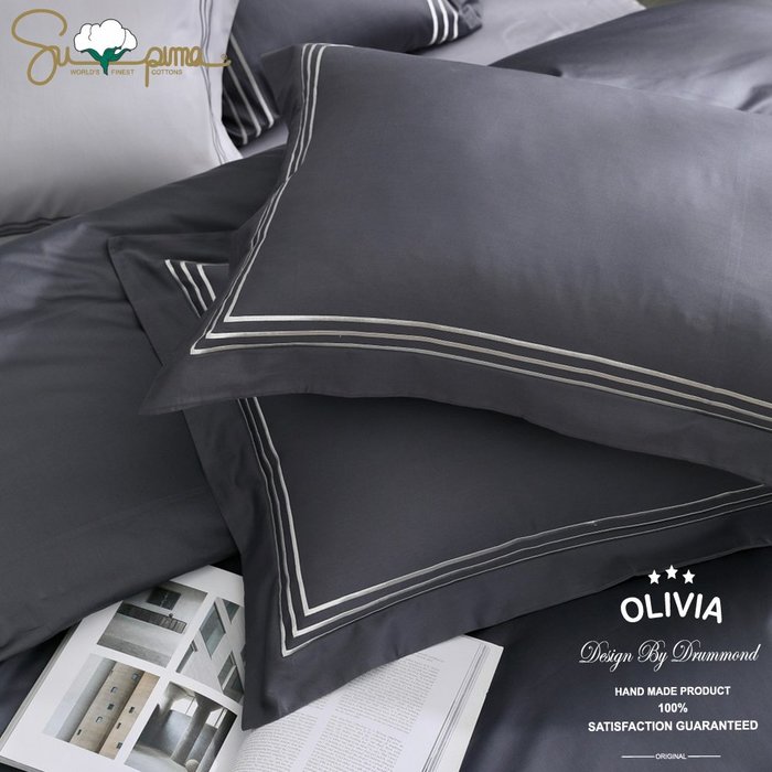 【OLIVIA 】DR3003 西雅圖 深灰  雙人床包薄被套四件組  300織匹馬棉系列