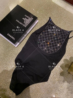 【BLACK A】Chanel 23C 黑色水鑽細肩帶泳衣 價格私訊
