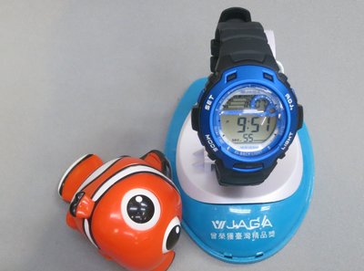 JAGA 捷卡 炫彩耀眼多功能電子錶/女錶/兒童錶 M969-AE( 黑藍) 防水 夜光 鬧鈴 保固一年