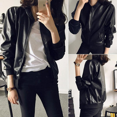秋季韓版洋氣皮衣外套女學生短款復古立領拉鏈黑色機車夾克開衫