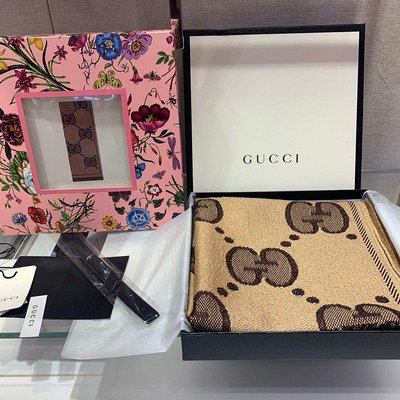 Gucci 古馳 最新版 GG經典大logo圖案圍巾絲巾 羊毛圍脖 閃耀提花～