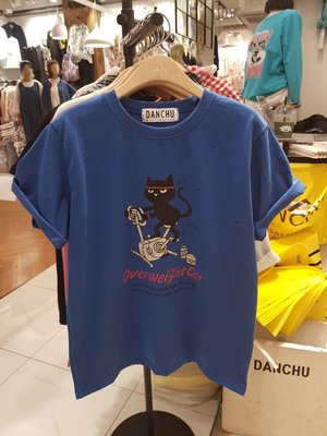 正韓korea韓國進口DANCHU深藍色運動黑貓短袖棉麻衫 現貨 小齊韓衣