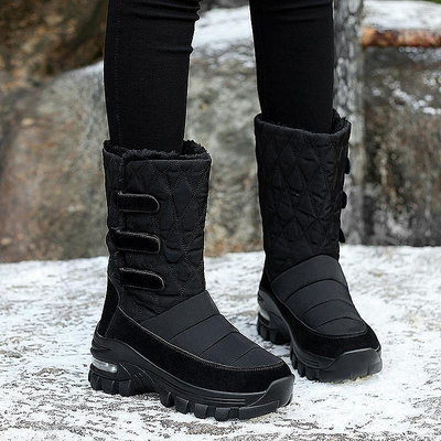 北海道雪地靴冬季新款刷毛雪地靴女氣墊中筒防水防滑棉鞋保暖東北高筒加厚底長靴子-寶藏包包