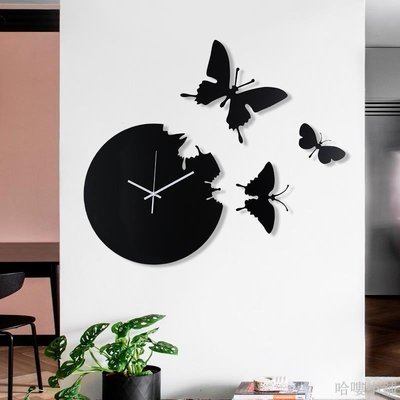 哈嘍小鋪 蝴蝶DIY掛鐘創意現代簡約大氣裝飾鐘表客廳藝術時尚個性石英鐘