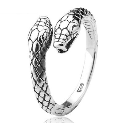 《 QBOX 》FASHION 飾品【RSR012】精緻個性復古雙頭蛇925純銀/泰銀開口戒指