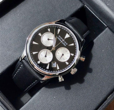 MOVADO Heritage 黑色錶盤 黑色皮革錶帶 石英 三眼計時 男士手錶 3650005