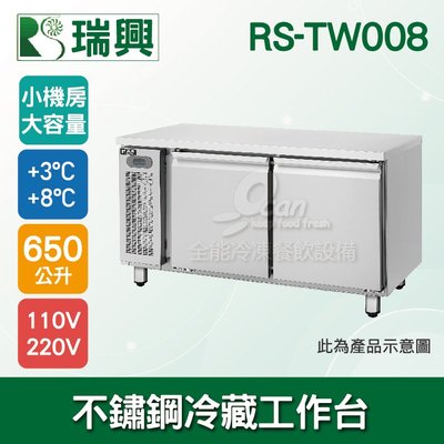 【餐飲設備有購站】瑞興8尺650L三門不鏽鋼冷藏工作台RS-TW008