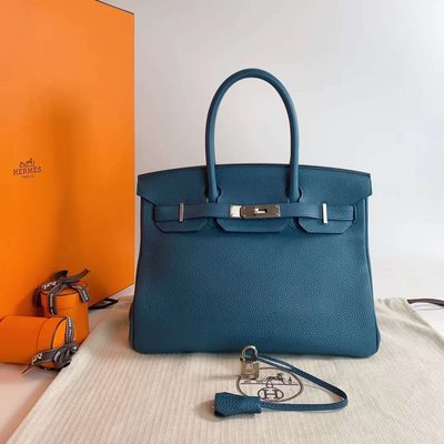 Hermès birkin30 1p 鴨子藍 銀扣 togo皮 T刻