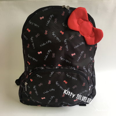[Kitty 旅遊趣] Hello Kitty 可折疊後背包 凱蒂貓 旅行後背包 材質輕 易收納 紅色蝴蝶結