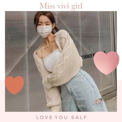 Miss vivi girl-正韓國流行短版毛衣外套/米，黑，綠，藍，粉/Free size/發訊訂購