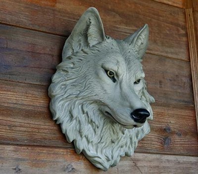 歐式 正品野狼頭雕塑狼動物灰狼擺件製品壁掛歐式動物雕塑客廳房間裝飾品壁飾送禮 1719b