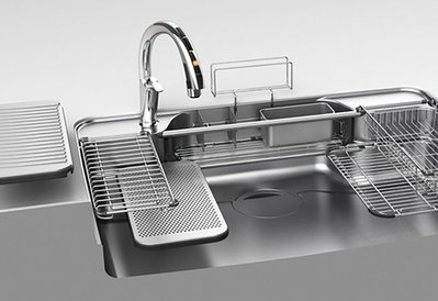 《E&J網》日本LixiL Sunwave 壓花靜音3D不鋼水槽配件齊全 A9U W型 大水槽 廚房水槽 洗碗槽
