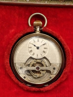 @@川美堂@@~~~19世紀瑞士Tourbillon Mobilis銀殼琺瑯彩1分鐘陀飛輪古董機械懷錶
