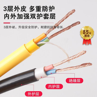 電線家用戶外純銅芯電纜線2芯軟線1.5 2.5 4平方護套線延長線向日葵優品4477