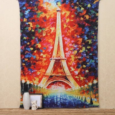 優選精品-油畫版巴黎鐵塔北歐風ins現代簡約掛布墻面背景裝飾畫布掛毯桌布 背景裝飾布