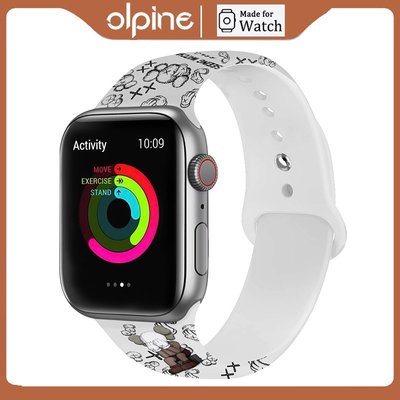 適用於apple watch 5/6/7/8Ultra潮牌印花矽膠錶帶 iwatch SE運動錶帶 蘋果手錶34替換錶帶