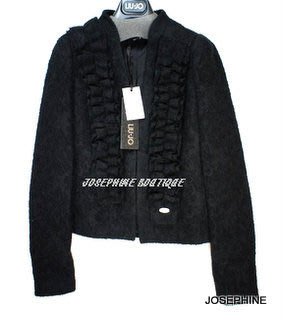 喬瑟芬【LIU.JO】特價出清$13500~2011秋冬 黑色荷葉  毛料 羊駝毛 西裝外套