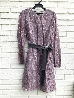 Isabelle Wen 溫慶珠 藕紫色混織銀線蕾絲洋裝