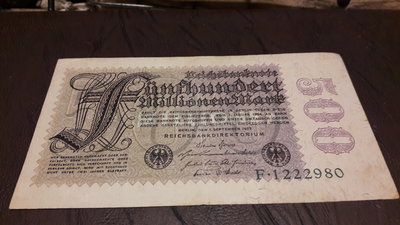 德國馬克紙鈔-1923年 500MARK紙鈔實物如圖