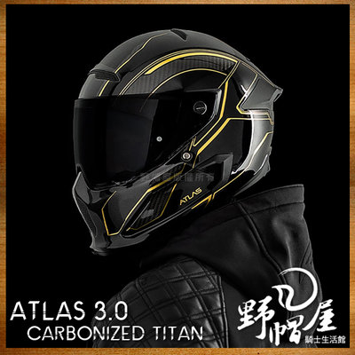 《野帽屋》RUROC ATLAS 3.0 CARBON 全罩安全帽 碳纖維 附墨片。CARBONIZED TITAN