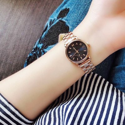 MARC BY MARC JACOBS Baker Mini 海軍藍色錶盤 玫瑰金色不鏽鋼錶帶 石英 女士手錶 MBM3332